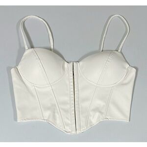 Windsor White Leather Padded Corset Bustier Tank Crop Top Shirt Blouse Size M 🤍